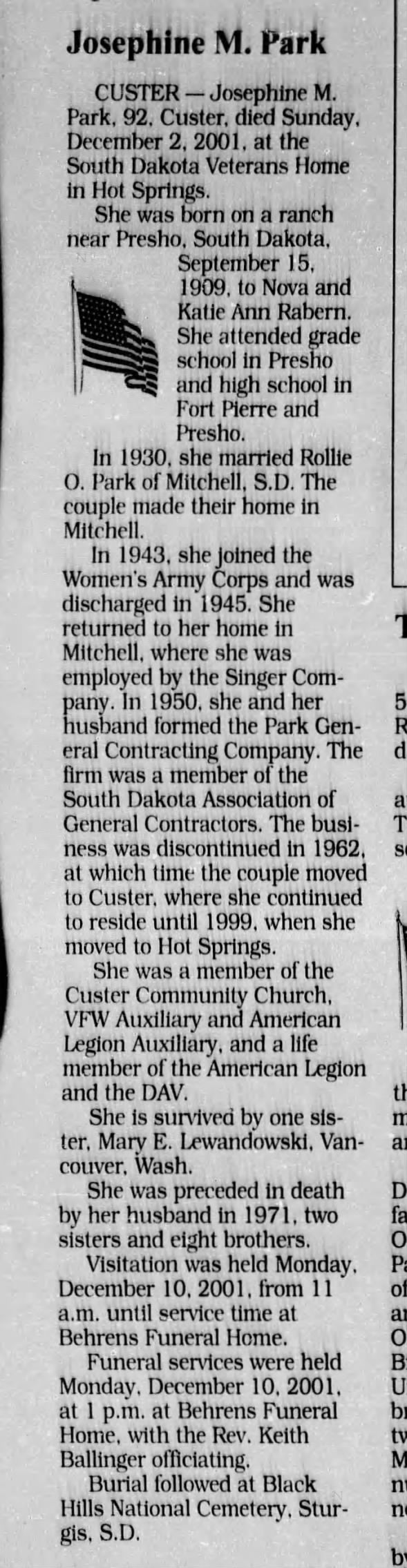 Mabel Gwendolyn Josephine (Rabern) Park obituary